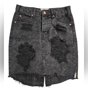 One Teaspoon 2020 Distressed Black Denim High-Waisted Skirt, Size 26